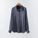 19Momme Silk Long Sleeve Lapel Collar Women's Shirt with Button Up Design