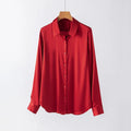 19Momme Silk Long Sleeve Lapel Collar Women's Shirt with Button Up Design