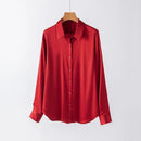 19Momme Silk Long Sleeve Lapel Collar Women's Shirt with Button Up Design