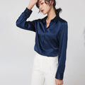 19Momme Silk Long Sleeve Lapel Collar Women's Shirt with Button Up Design