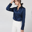 19Momme Silk Long Sleeve Lapel Collar Women's Shirt with Button Up Design