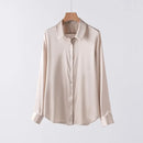 19Momme Silk Long Sleeve Lapel Collar Women's Shirt with Button Up Design