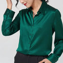 19Momme Silk Long Sleeve Lapel Collar Women's Shirt with Button Up Design