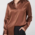 19Momme Silk Long Sleeve Lapel Collar Women's Shirt with Button Up Design