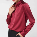 19Momme Silk Long Sleeve Lapel Collar Women's Shirt with Button Up Design