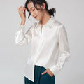 19Momme Silk Long Sleeve Lapel Collar Women's Shirt with Button Up Design